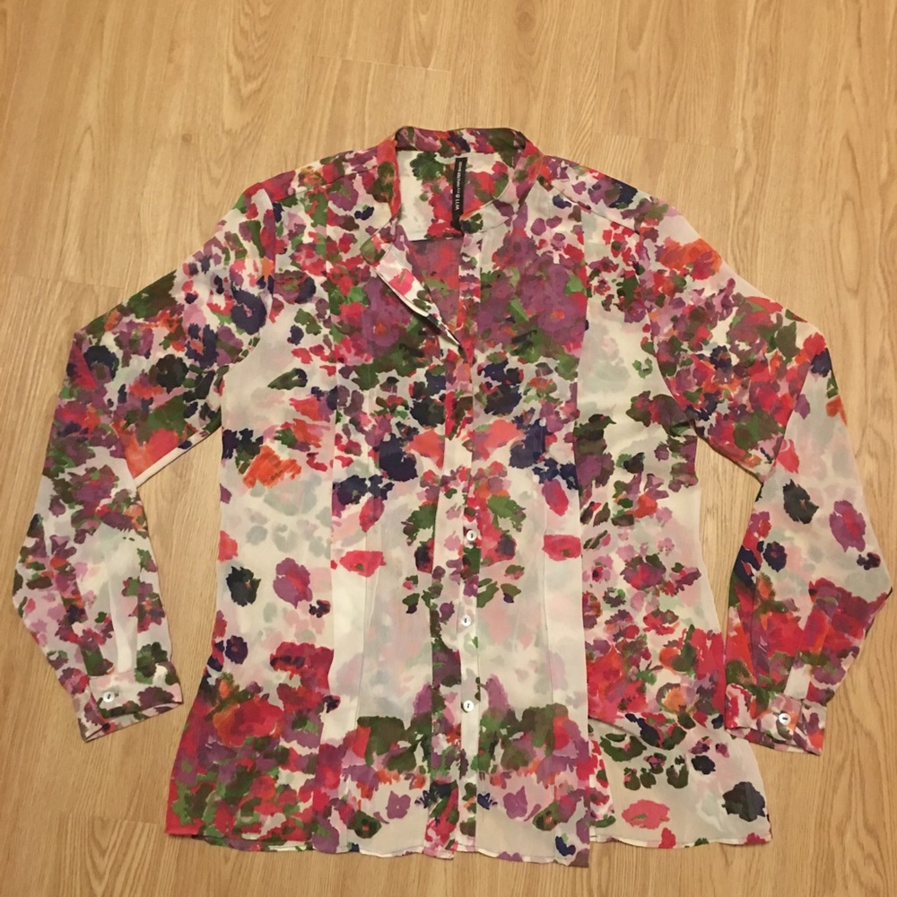 W118 by Walter Baker  Pleated Floral Blouse